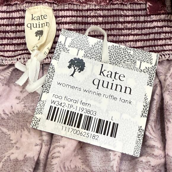 KATE QUINN Winnie Ruffle Tank Size Large NEW Roo Floral Fern Purple Soft Bamboo - Picture 4 of 8